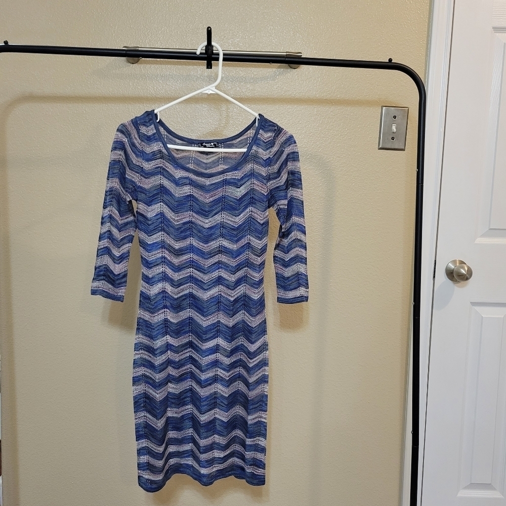 Sequin Hearts Women Blue/purple Chevron Sweater Bodycon dress size M